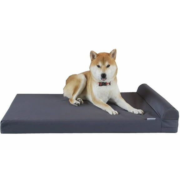 Dogbed4less Orthopedic Headrest Dog Bed Large 42x28 Gray Linen Memory Foam with Washable Cover