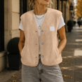 thumbnail image 2 of Women's Sherpa Fleece Vest V Neck Button Down Sleeveless Gilet with Pockets Loose Fit Casual Cozy Warm Layering Outerwear Fall Winter Khaki, 2 of 8