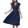 thumbnail image 1 of Besolor Robes d'Été pour Femmes Col en V Manches à Volants Taille Haute Plissée Décontractée Fluide Été Plage Vacances Robe Midi, 1 of 7