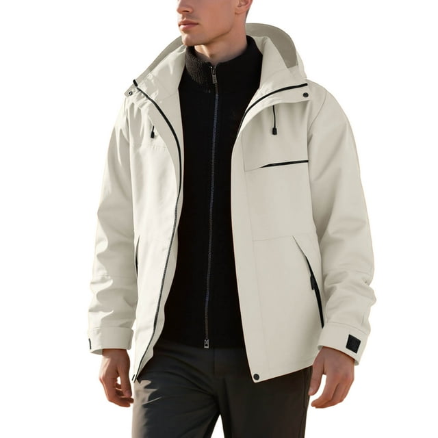 FYEGRE Manteau Coupe-Vent Léger pour Homme d'Extérieur avec Capuche Amovible, Toutes Saisons, Décontracté, Randonnée Randonnée, Imperméable pour Usage Quotidien, Gris Pâle, TTG