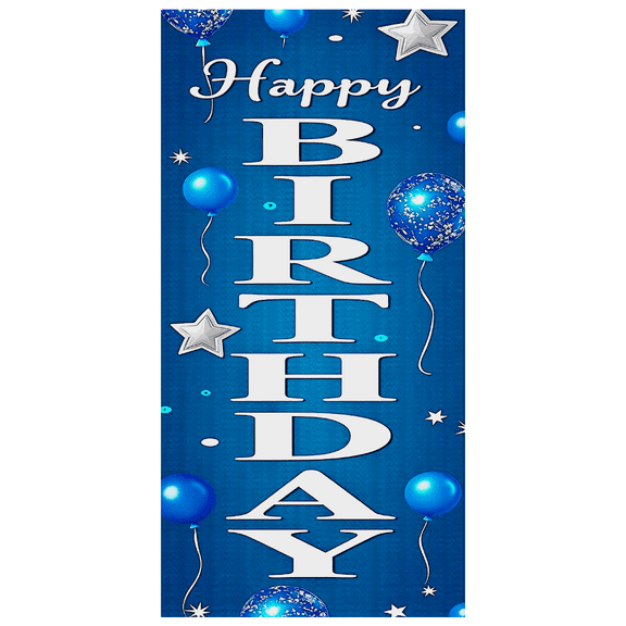 Blue Happy Birthday Banner with Balloon Star Elements Backdrop Party Supplies for Birthday Party Photography Props Decors Celebration Events