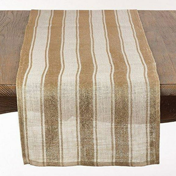 Fennco Styles Striped Foil Burlap Table Runner - 16"x72"- 2 Colors (Ivory)