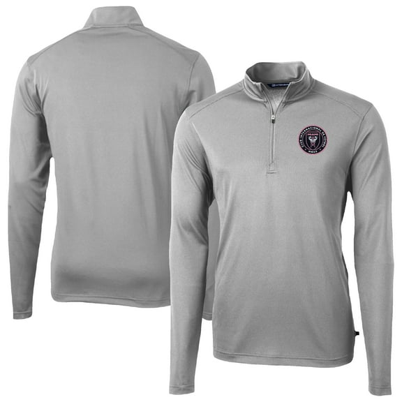 Men's-Cutter & Buck Gray Inter Miami CF Big & Tall Virtue Eco Pique Recycled Quarter-Zip Pullover Top