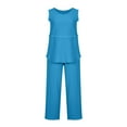 thumbnail image 4 of Lindreshi Womens 2 Piece Outfit Summer Women's Solid Crewneck Sleeveless Pullover Shirt Tops + Pants Trousers Set, 4 of 8