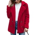 thumbnail image 2 of Defitshape Women's Soft Fluffy Blazer Jackets & Coats Lapel Collar Warm Thick Fuzzy Teddy Fleece Casual Double Breasted Jackets & Coats Red 20, 2 of 4