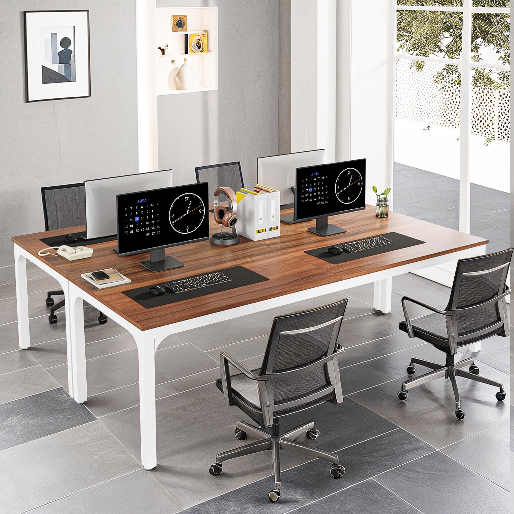 Demi Bonn 78" Farmhouse Dining Table, Wood Rustic Kitchen Table for 8 People, Large Rectangular Dinner Table for Dining Room, Home Office, Living Room Furniture, Brown & White