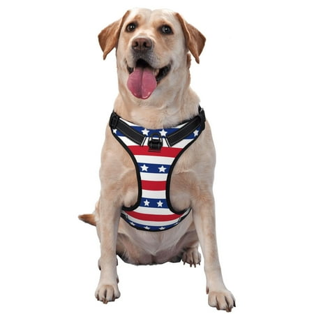 Vsdgher American Patriotic Stars And Stripes Pattern Dog Harness No Pull Pet Harness with Soft Padded Handle Adjustable Reflective Vest with 2 Buckles 4 Slide Buckles S-XL Small