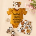 thumbnail image 2 of TOWED22 Baby Girl Summer Clothes Newborn Going Home Outfit Ruffle Ribbed Romper Tops Floral Shorts Set + Headband(Orange,9-12 M), 2 of 4