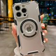 thumbnail image 4 of Compatible with iPhone 15 Pro Max Magnetic Stand Case Compatible with MagSafe Ring Kickstand Invisible Bracket Hollow Fashion Protection Shockproof Cover for Women Man White, 4 of 7
