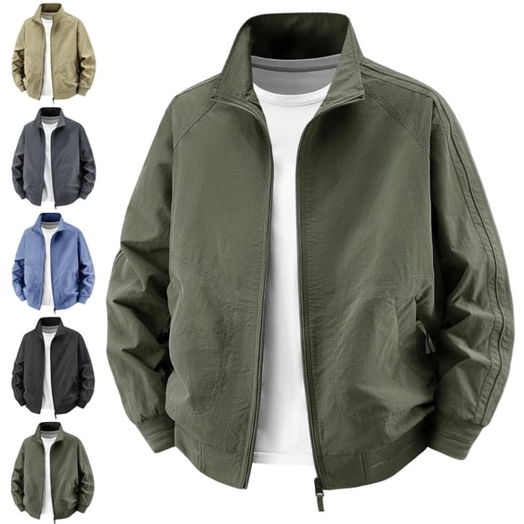 Danhjin Men's Fall Jackets Lapel Full Zipper Long Sleeve Stand Collar Winter Outerwear Solid Color Comfy Fashion Coats