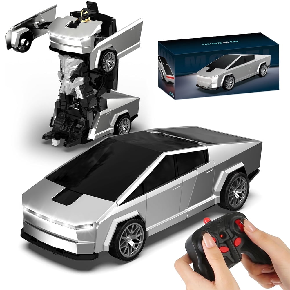 RC Cars Transform Cyber Pickup Truck Cars Robot Toy for Kids, 2.4GHz Remote Control Car with One-Button Deformation 360° Rotation LED Lights Christmas Birthday Gifts for Boys Age 4-7-8-1（1:18 Scale）2