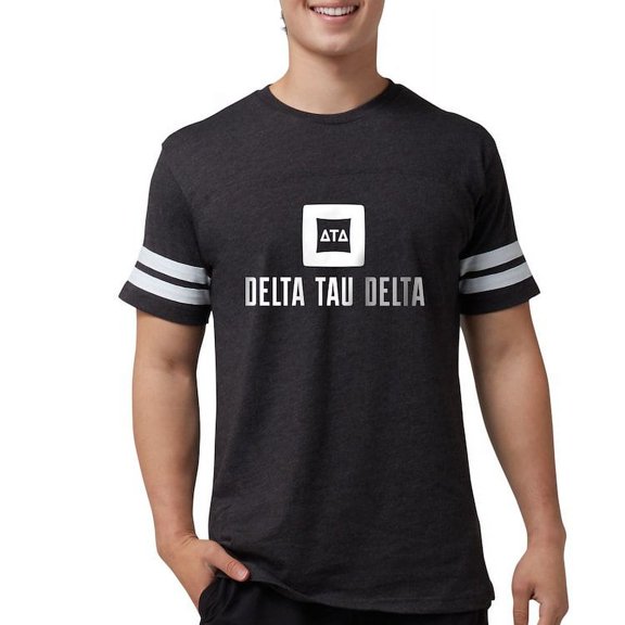 CafePress - Delta Tau Delta White Stacked Signature T Shirt - Mens Football Shirt