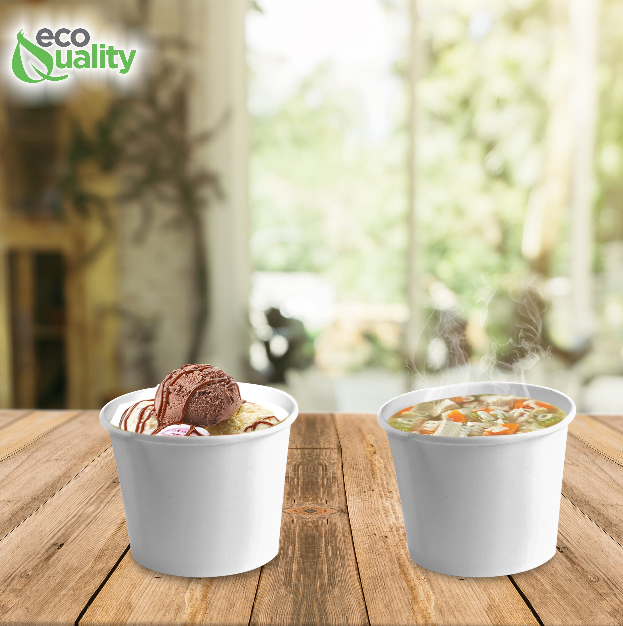 Disposable White Paper Soup Containers with Plastic Lids - White Ice C –  EcoQuality Store