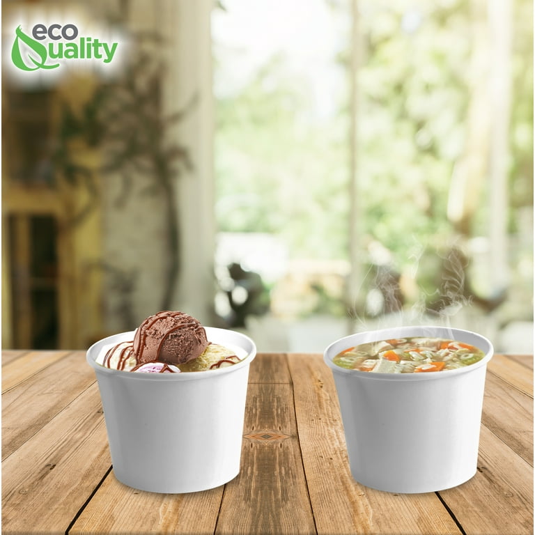 EcoQuality [25 Count] 8 oz Disposable White Paper Soup Containers - Half Pint Ice Cream Containers, Frozen Yogurt Cups, Restaurant, Microwavable, Take
