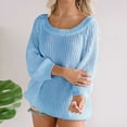 thumbnail image 4 of Baqcunre Sweaters For Women Women'S Off The Shoulder Line Neck Hollow Out Loose Knit Pullover Sweater Hoodies For Women Fall Clothes For Women 2023 Blue M, 4 of 5