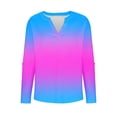 thumbnail image 6 of WRKEKC Long Sleeve T-Shirts for Women Print Gradient Color V-Neck T-Shirt with Button Detail 3/4 Sleeves and Curved Hem Casual Fall Winter Top, 6 of 7