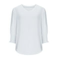 thumbnail image 2 of EchfiProm Tee Shirts Womens 3/4 Sleeve V-Neck White Pullover Relaxed Fit Solid Trendy Puff Sleeve Shirts, 2 of 5