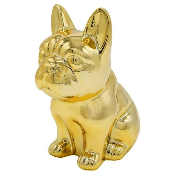 French Statue - Metallic Sitting Ceramic Dog Statue - Decorative Dog Sculpture for Garden or Home Décor - French Dog Outdoor Statue - (4.75” x 3.5” x 7”)