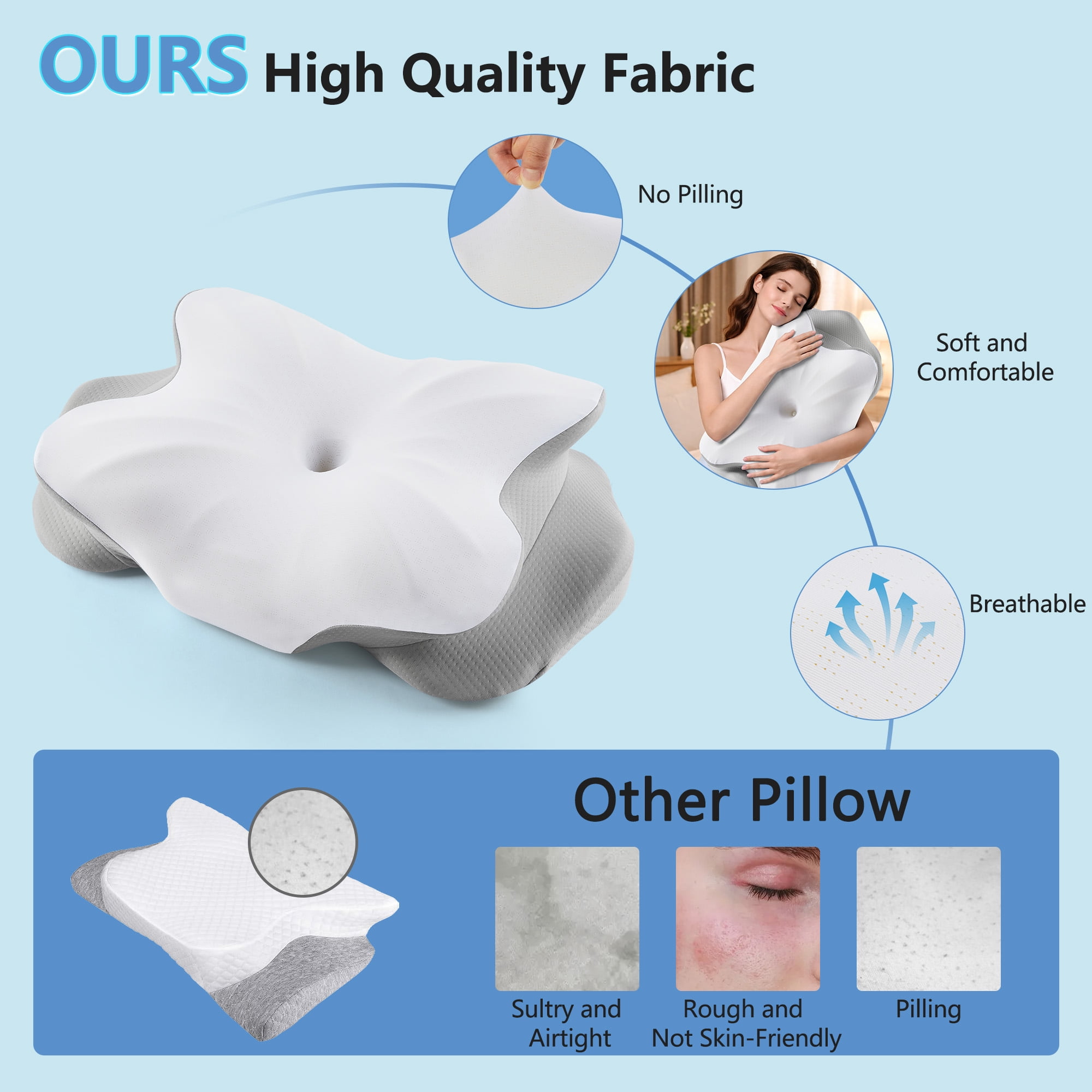 KAIPARA Memory Foam Contour Bed Pillow for Sleeping, Dual-Height Support, Removable Washable Cover, for Back, Side and Stomach Sleepers, Gray