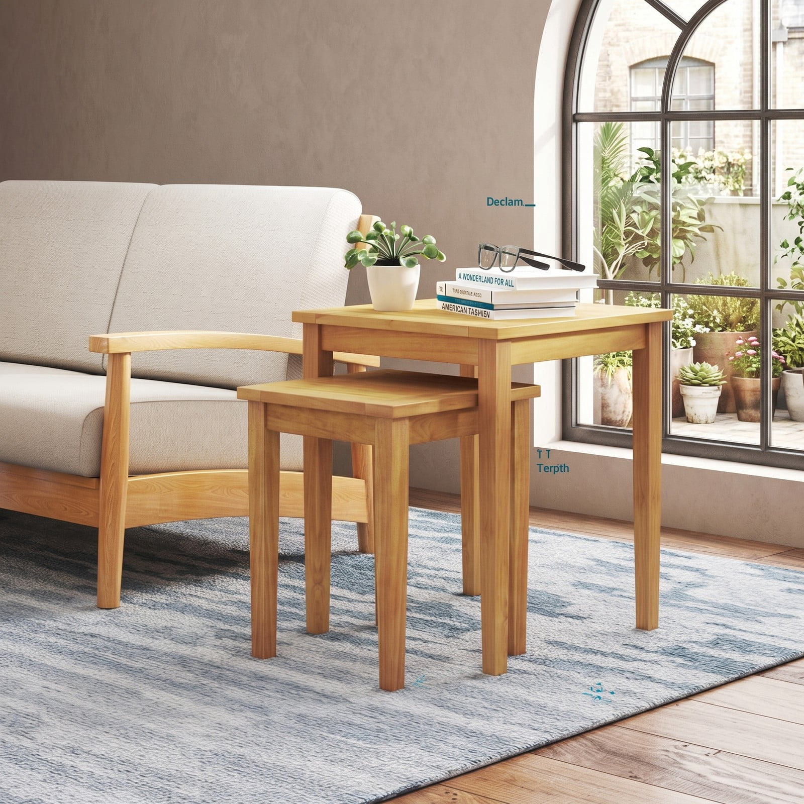 Furnibear Set of 2 Teak Wood Outdoor Patio Nesting Side Tables Space Saving End Tables for Backyard and Poolside, Natural
