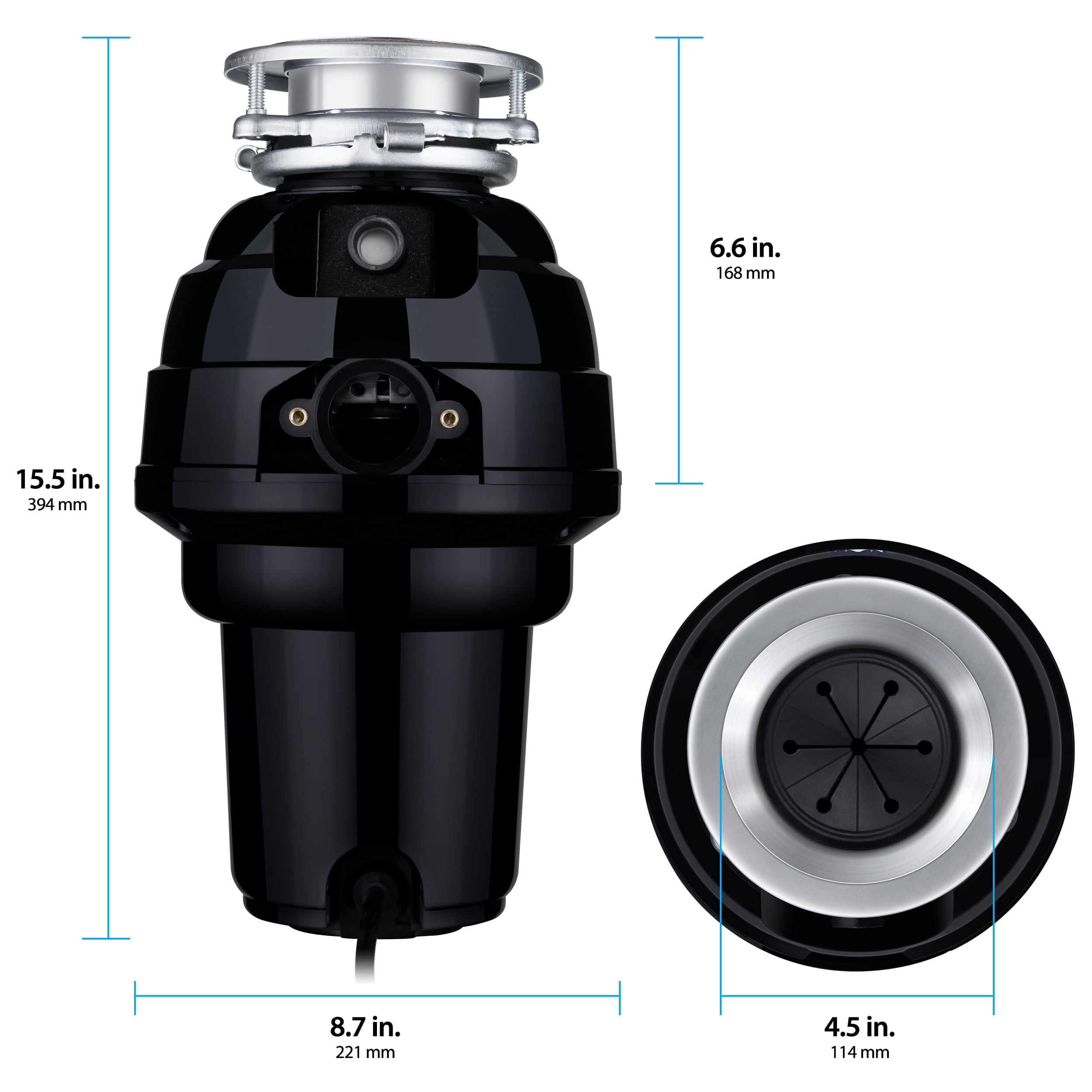 Eco Logic 1-1/4 HP Garbage Disposal, Includes White Sink Flange 10-US-EL-10-DS-3B-WH