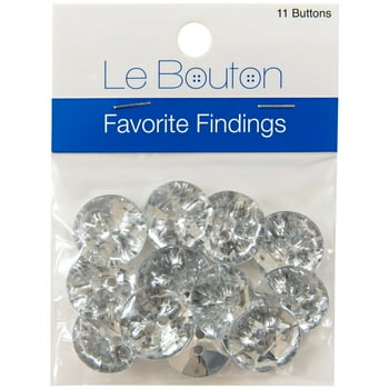 Favorite Findings 11/16" Silver Clear Round Acrylic Gem 2-Hole Buttons, 10 Pieces