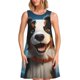 thumbnail image 1 of Balery Playful Smile Cute Dog Vestidos de verano para mujer con estampado: vestido holgado sin mangas, vestido playero informal y cómodo para días calurosos., 1 of 7