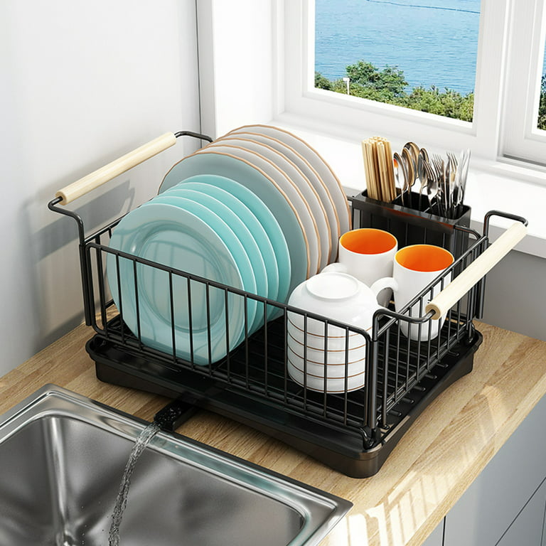 Dish Drying Rack - Expandable Dish Rack for Kitchen Counter, Large Dish  Drainer with Pan Holder, Stainless Steel Dish Strainer with Cup Holder and