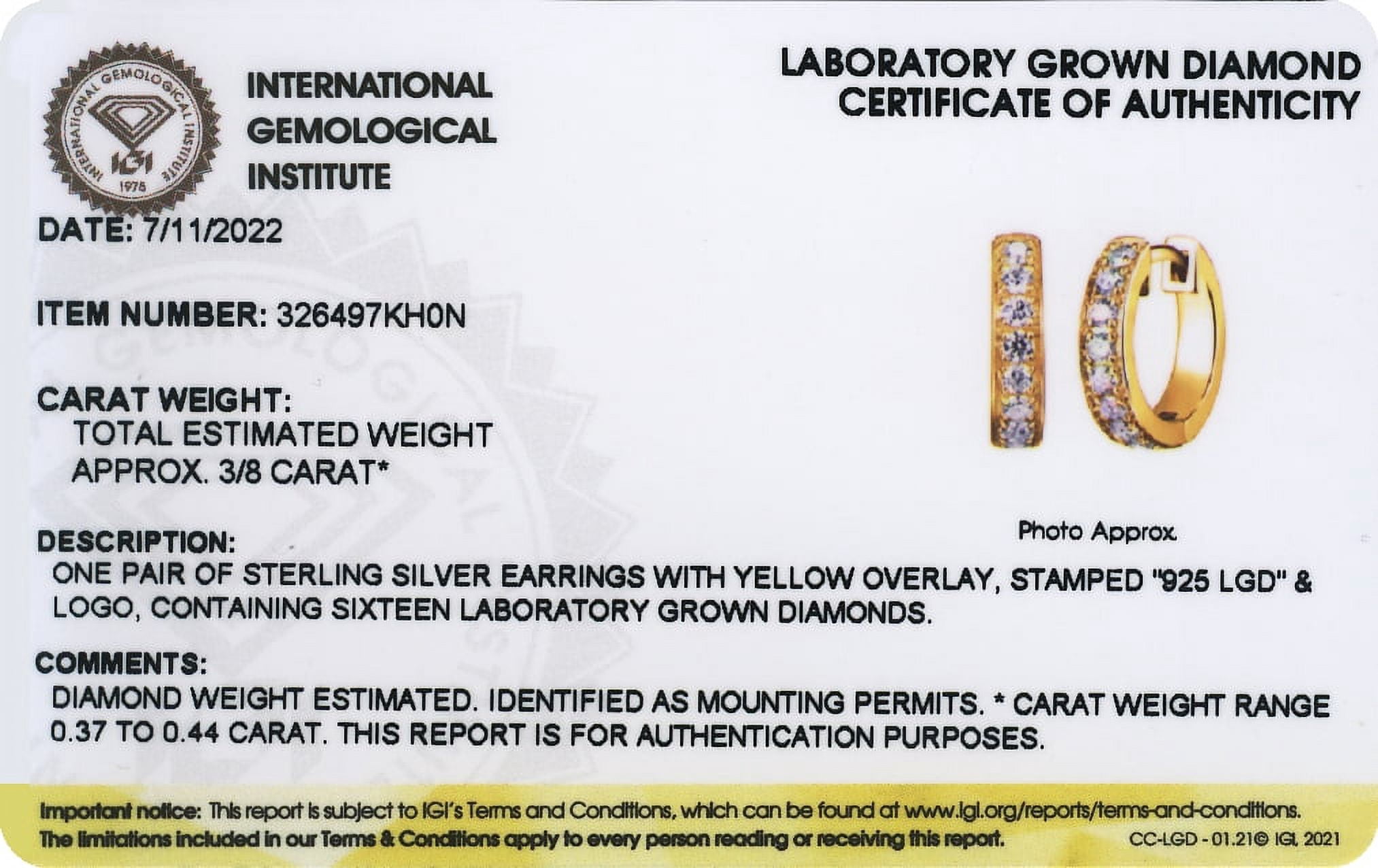 Forever Facets 3/8 CT TW Lab Grown Diamond Hoops in 18k Gold over Sterling Silver, Adult Female