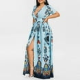 thumbnail image 4 of 2020 cross-border explosions summer women's new AliExpress fashion printed large size V-neck dress, 4 of 8