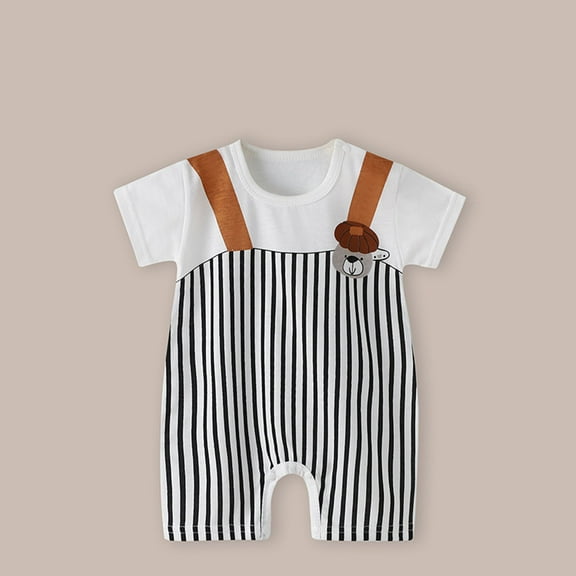 Alkepwun Baby Boy's Romper Suit,Newborn Romper Striped Suspender Infant One Piece Short Sleeve Jumpsuit Baby Boy Cotton Outfit Playsuit