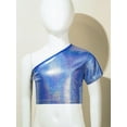 thumbnail image 2 of Nyeemya Kids Girls Boys Jazz Hip-hop Dance Top One Shoulder Metallic Crop Top T-Shirt Stage Blue 160, 2 of 5