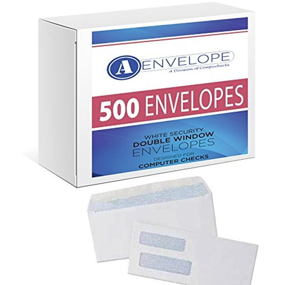 500 Double Window Security Gummed Check Envelopes Compatible for QuickBooks 8900