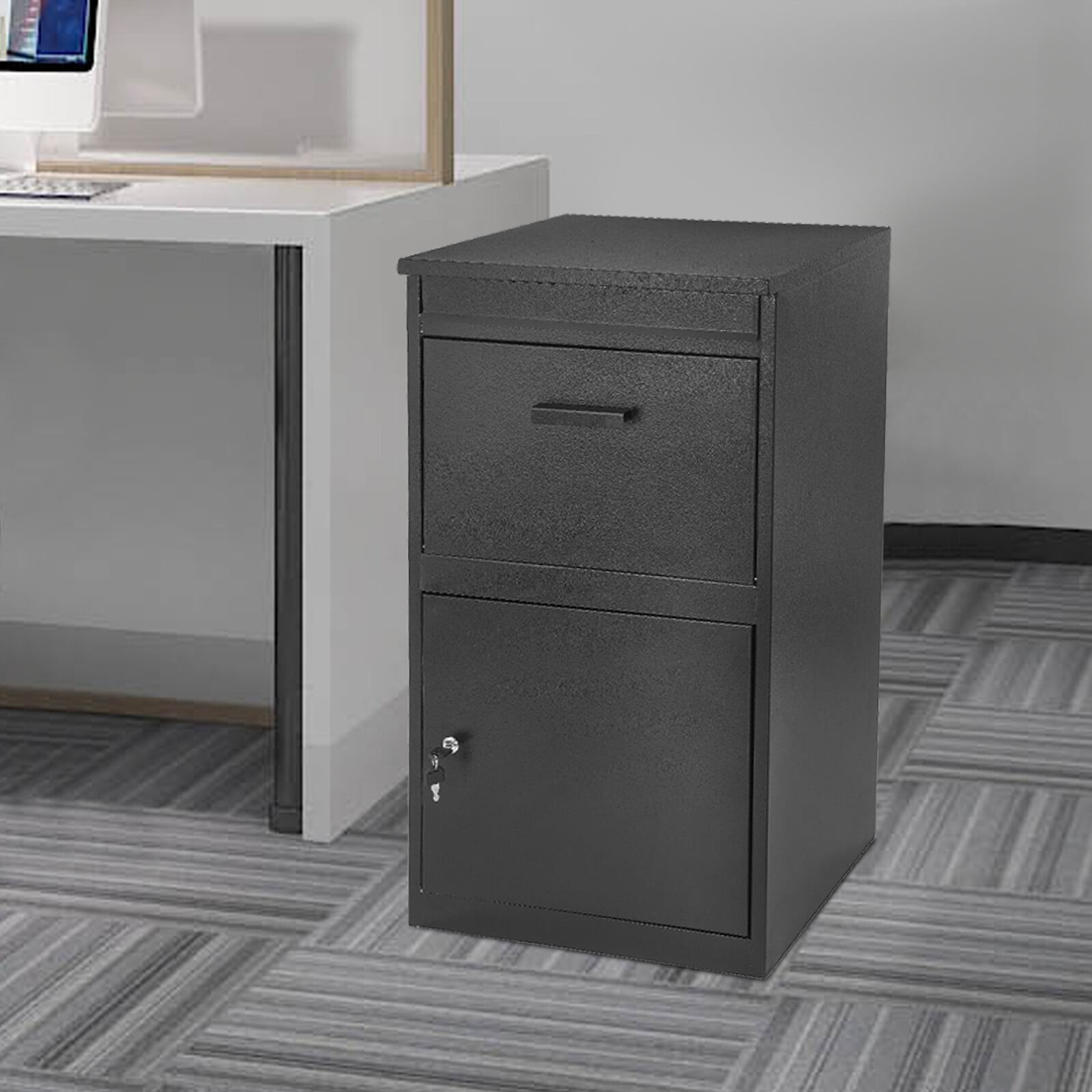 48*38*90cm Delivery Box Wall-Mount Parcel Drop Box Mail Box with Key Lock Black for Homes, Restaurants, Offices