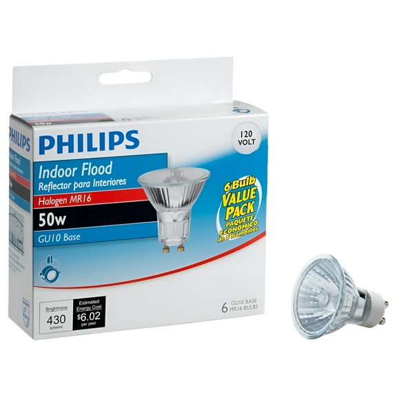 Philips Halogen 50W Flood Light Bulbs, Energy Saving (6 Pack)