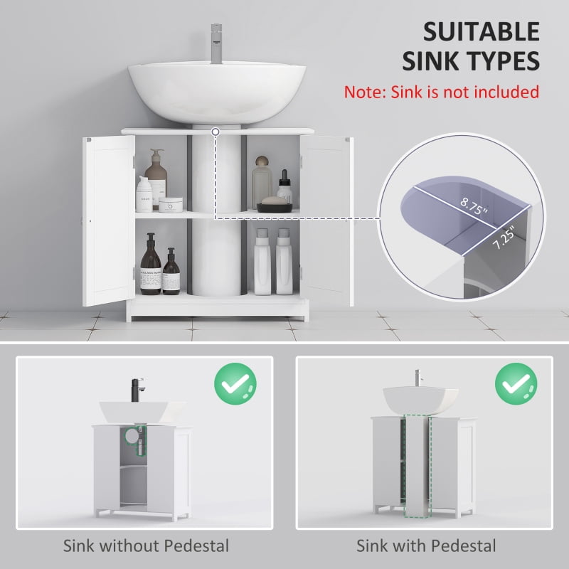 Alvantor Under Sink Bathroom Storage Cabinet with U-Shape Cut-Out & Adjustable Shelf 23.5" W x 11.75" D x 23.5" H White