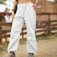 thumbnail image 5 of RYRJJ Baggy Parachute Pants for Women Drawstring Elastic Low Waist Ruched Cargo Pants Multiple Pockets Jogger Y2K Streetwear Pants(White,XXL), 5 of 6