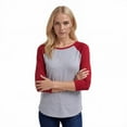 thumbnail image 3 of Women's Two Tone 3/4 Sleeve Raglan Baseball Shirt / Baseball Tee, Light Heather/Burgundy S, 3 of 7
