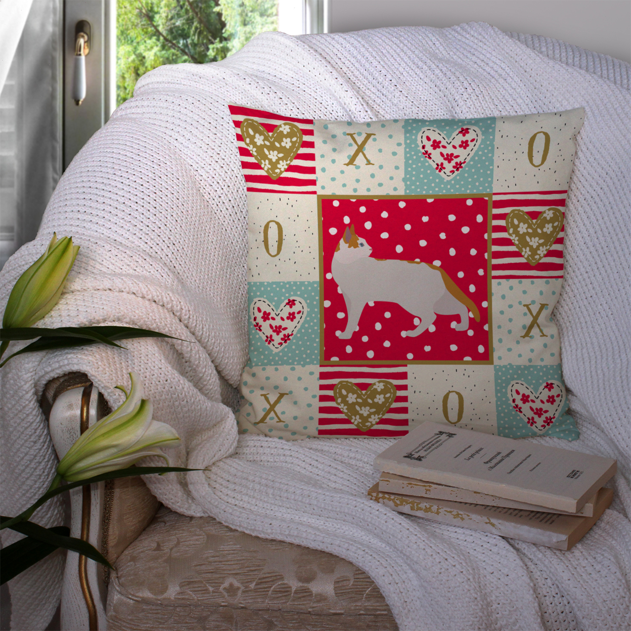 Arabian Mau Cat Love Fabric Decorative Pillow Red