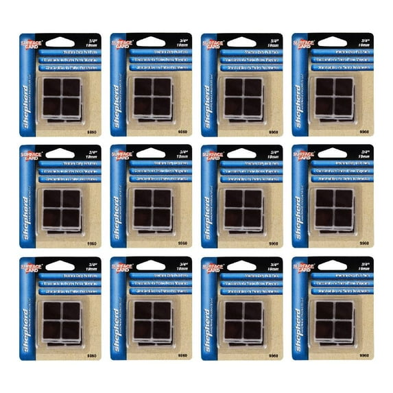 Shepherd Hardware Square Felt Pads 3/4 in Adhesive Medium Duty Surface Gard 12 Count, Brown, 12 Pack