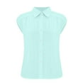 thumbnail image 4 of Womens Button Down Shirts Short Cap Sleeve Summer Cotton V Neck Collared Stripes Blouses Casual Plaid Tops, 4 of 7