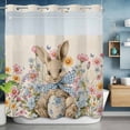 thumbnail image 6 of Easter No Hooks Shower Curtain with Snap-in Liner Watercolor Spring Bowknot Rabbit Daisy Floral Linen Texture Shower Curtains for Bathroom, Waterproof, Easy Install, Washable 66"x72", 6 of 9