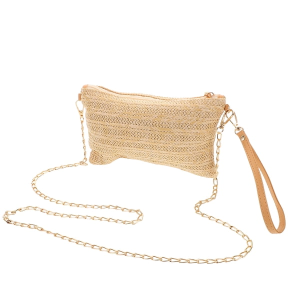 Masteelf Crossbody Bag for Women Summer Chic Woven Handbag with Chain Fashionable Weave Crossbody Shoulder Purse Beach Bag Weaving Hand Purse for Summer Outfits