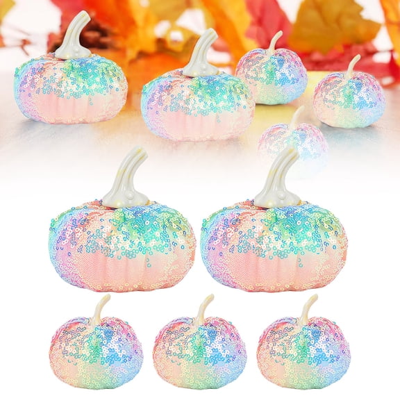 Clearance Halloween Decor Under $7 Set Of 5 Assorted Glittered And Sequined Artificial Halloween Pumpkins Decorative Pumpkin Pumpkins For Chic Glam Fall Halloween Table Centerpiece Decor,1PC