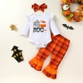 thumbnail image 4 of Younger Tree Baby Halloween Outfits Toddler Girl Long Sleeve Pumpkin Romper Top Pants with Headband Clothes Set for 6-12 Months, 4 of 9