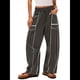 thumbnail image 1 of Pantalones de Mujer Holgados de Pierna , Estilo Palazzo, Informales, con Cordón en la Cintura y Bolsillos. Gris Oscuro L, 1 of 6