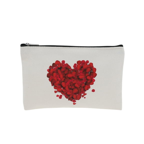 Unique Bargains 1 Pc Petals Heart Pattern Makeup Bag for Vacation Travel White Canvas