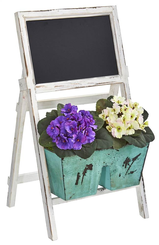 26 African Violet Artificial Plant in Farmhouse Stand with Chalkboard