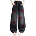 thumbnail image 2 of EnJoCho Girls Bow Jeans Wide Leg Baggy Denim Pants Cute High Waisted Trousers Casual Streetwear Loose Fit Fashion Teen Bottoms Kids Age 6 to 16 Years, 2 of 6