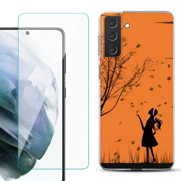 Slim-Fit TPU Fashion Phone Case for Samsung Galaxy S21 FE 5G Fan Edition, with Tempered Glass Screen Protector, by OneToughShield ® - Autumn Leaf